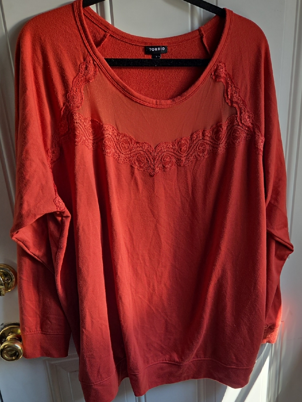 Torrid Size 3 Rust Color Lace Yoke Scoop Neck Sweatshirt